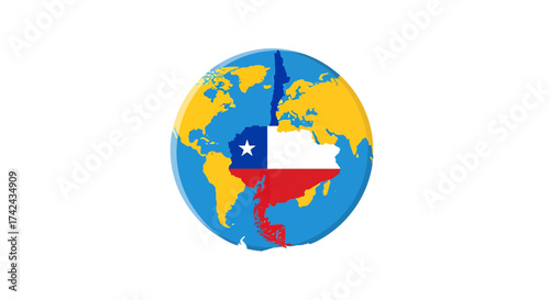 Representation of Chile on a Global Scale World Map with Chile Flag Integration