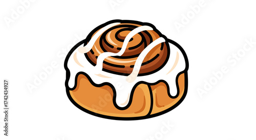 Delicious and appealing cinnamon roll graphic with white icing topping design concept