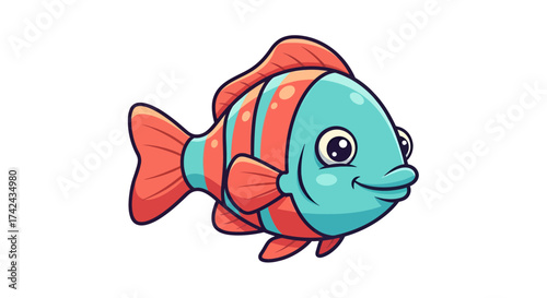 Delightful cartoon fish character with vibrant hues and playful underwater presence illustration