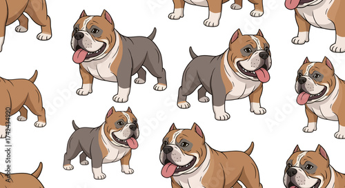 Delightful canine illustration presenting an animated american bully seamless pattern design with