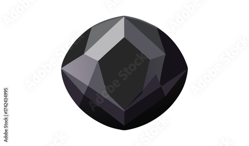 Marquise cut black gemstone faceted shiny isolated on white background