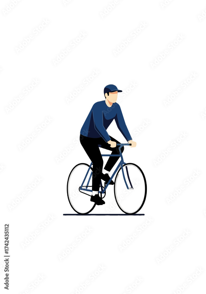 Fototapeta premium Minimalist Flat Vector Illustration of a Person Cycling