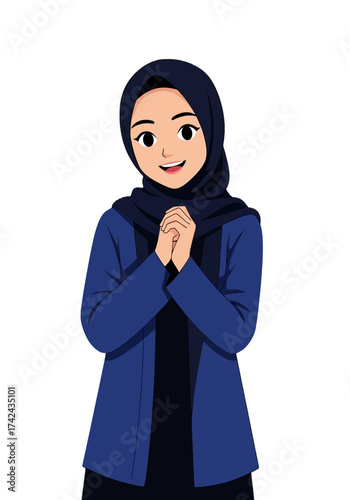Smiling Flat Vector Muslim Woman Wearing Hijab
