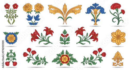 Detailed Floral Embellishments Vintage Botanical Illustrations Exquisite Decorative Elements