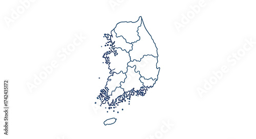 Detailed map outline of South Korea showcasing its internal administrative divisions in blue color