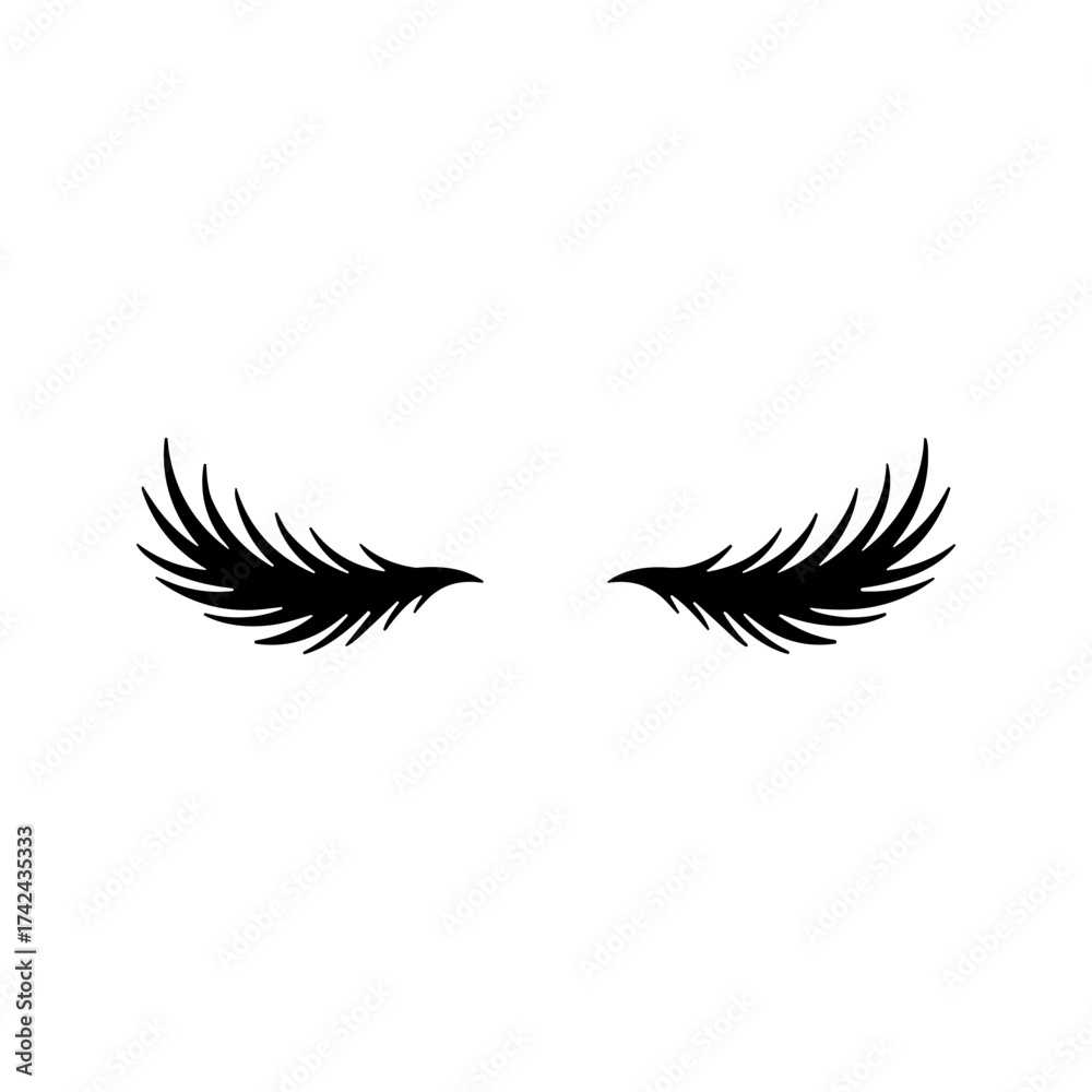 Fototapeta premium A pair of dramatic, winged false eyelashes are displayed against a white background, commonly used to enhance the eyes.