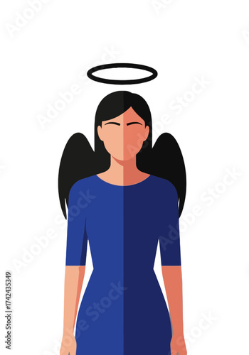 Flat Vector Illustration of Angelic Womans Duality