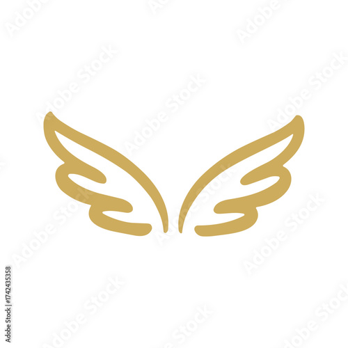 Simple gold wings are visible, indicating freedom, flight, and elevation on a white backdrop, symbolizing possibility, and a connection to the divine.