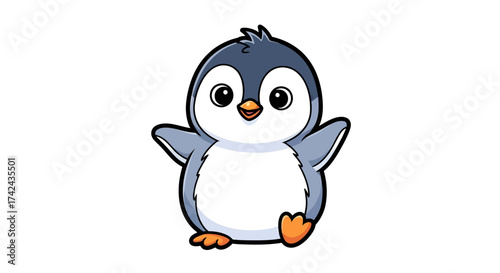 Adorable animated penguin character with endearing eyes and welcoming posture design