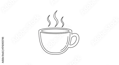Aromatic beverage vector art showcases minimalistic coffee cup design with wafting steam lines