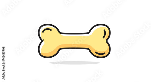 Cartoon bone illustration with black outlines, pastel yellow hues and soft shadows  a whimsical