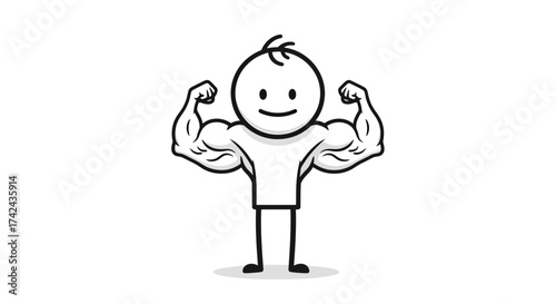 Cartoon character displaying muscular arms, showcasing a fun and positive message about strength