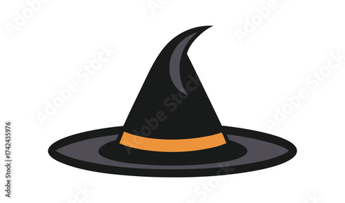 Classic black witch hat with orange band for halloween
