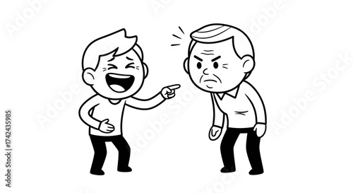 Cartoon illustration depicting youthful exuberance clashing with stern paternal disapproval