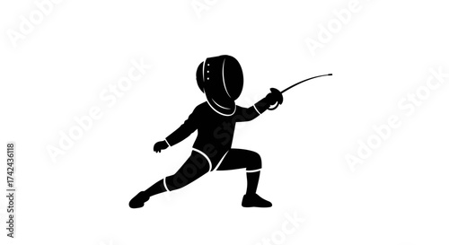 Dynamic silhouette illustration of a young fencer in action, showcasing skill and focus in the sport