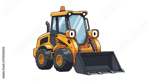 Cartoon-style construction vehicle illustration with appealing design elements on a white background