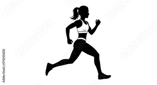 Dynamic silhouette of a female runner in motion conveying speed and fitness illustration