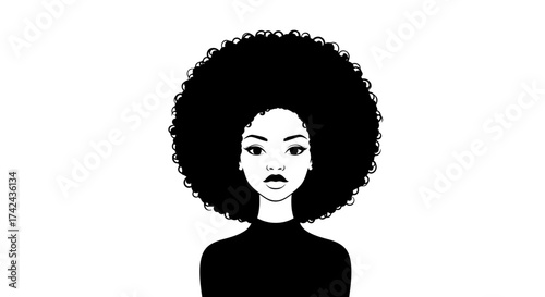 Elegant afro hairstyle black and white vector illustration portraying confidence and beauty