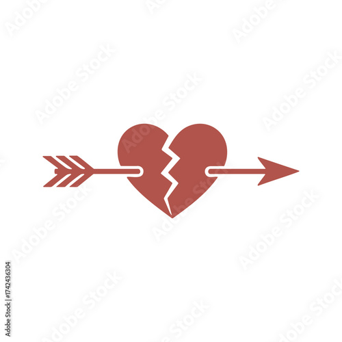 An arrow is piercing a brown broken heart in this illustration, suggesting a tragic end to love and romance.