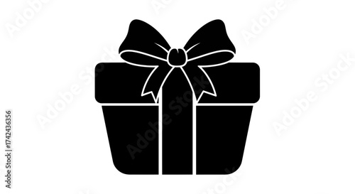 Elegantly wrapped gift box silhouette conveying celebration and thoughtfulness with smooth black