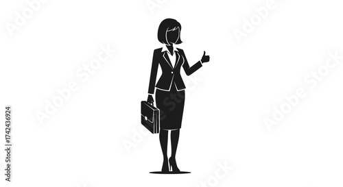 Silhouette of a confident business woman giving a thumbs up with professionalism