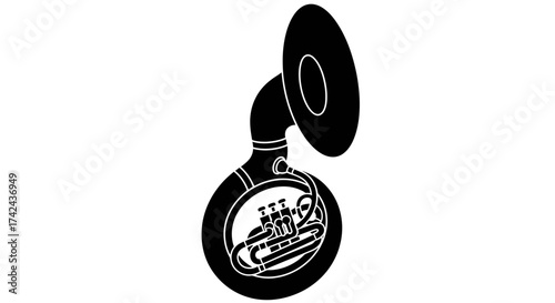 Silhouette of a Sousaphone Isolated, representing classic marching band tuba, in a modern flat