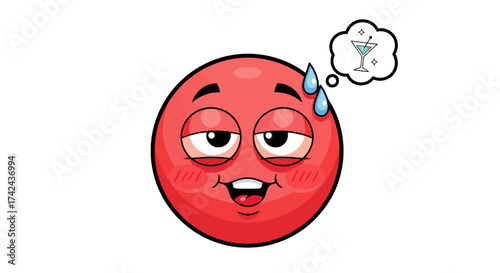 Humorous portrayal of tipsiness through cartoon emotion face with beverage dream