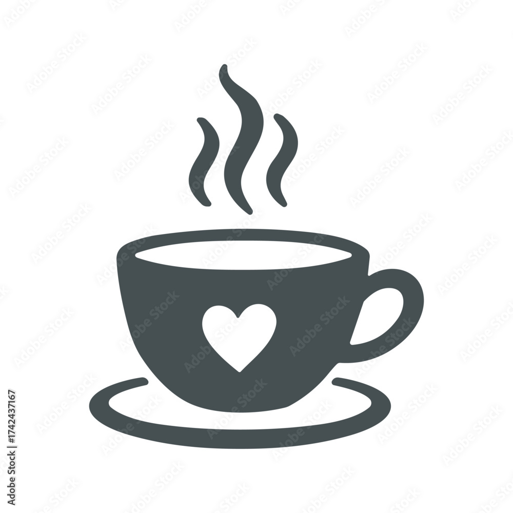 Obraz premium A cup of steaming coffee sits on a saucer and displays a heart, suggesting a symbol of love or special occasion.