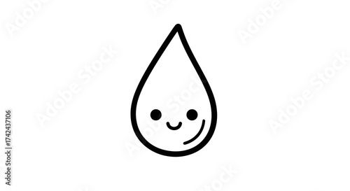 Smiling raindrop cartoon illustration on a white background suitable for children's content