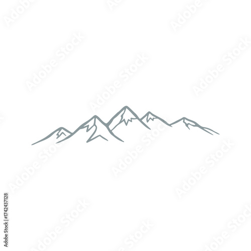 A mountain range is shown in a pale blue outline against a white background, creating a minimalistic and calming illustration.