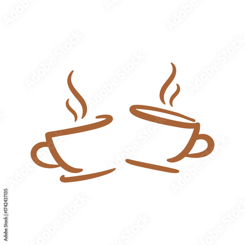 Two abstract tea cups with steam appear to be toasting each other, indicating a warm and friendly moment of sharing something hot.