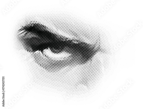 Dynamic Dotted Gaze, Furious Eye Halftone Dotted Abstract Vector Illustration.