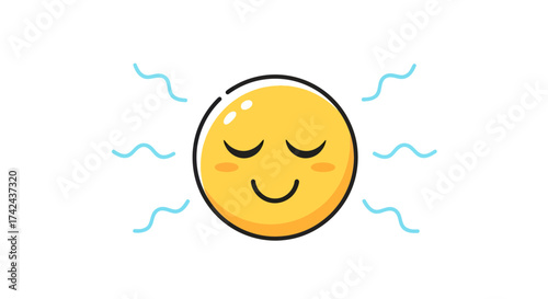 Illustration of a joyful emoji face representing serene relaxation and contentment