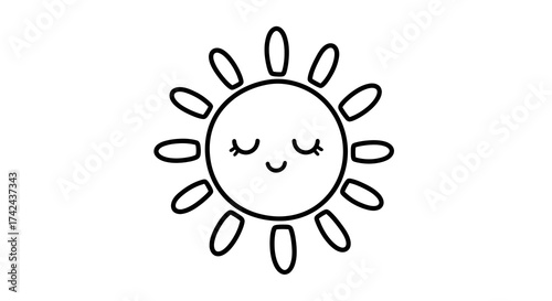 Illustration of a stylized sun with closed eyes and a gentle smile cartoon design