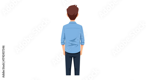 Illustration of a young man standing from behind wearing casual office attire looking forward