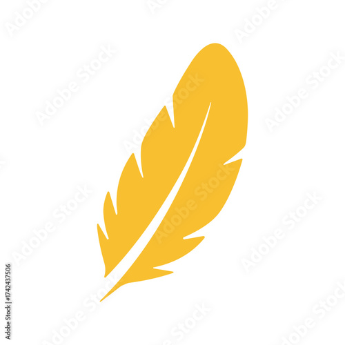 This yellow feather illustration has a white background and represents avian plumage in a minimalist style.