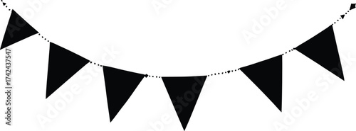 Monochrome Illustration of Curved String of Triangular Pennant Flags Arranged in Symmetrical Formation for Festive Minimalist Decorative Design