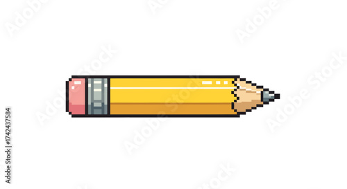 Vibrant pixel art illustration of a yellow pencil with a pink eraser for creative projects