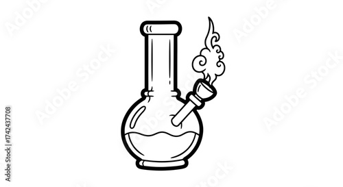 Line art illustration of a bong with smoke, creating a bold and graphic design element