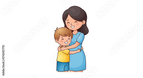 Loving embrace: A heartwarming illustration of a mother and son sharing a tender hug