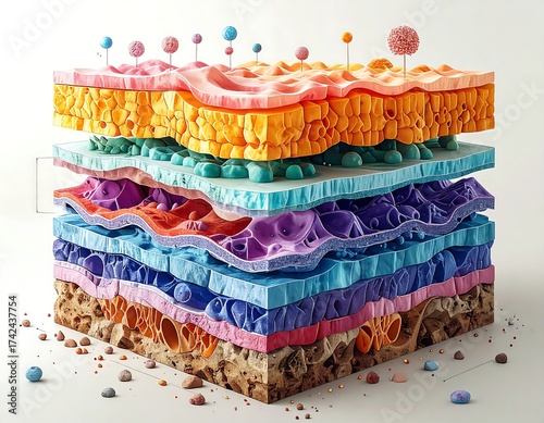 Colorful model of the layers of skin