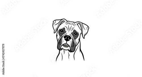 Monochrome Boxer Dog Head Illustration in Vector Graphics Design for Pets