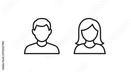 Minimalist vector representation of a male and female silhouette avatar profile icons
