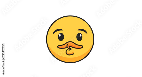 Yellow pensive emoji face with thoughtful expression and hand on chin conveying contemplation