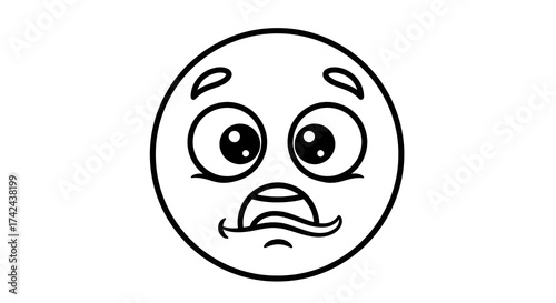 Outlined expressive cartoon face illustration showing a worried or nervous emotion