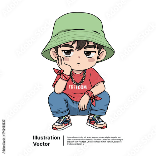 Youthful freedom depicted in a vibrant illustration of a trendy child in a hat