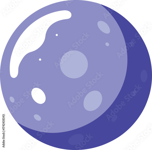 Stylized illustration of a purple moon with craters and highlights