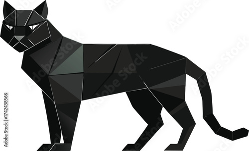 Geometric black cat standing profile view with sharp angles