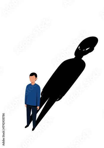 Mans Shadow Transforms Into Monster Flat Vector Illustration