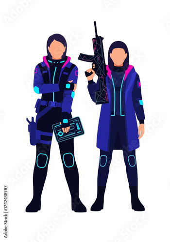 Futuristic Female Characters in Neon Cyberpunk Style